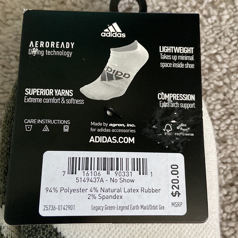 Mens adidas superlite compression 6 pair no show socks - Picture 4 of 5